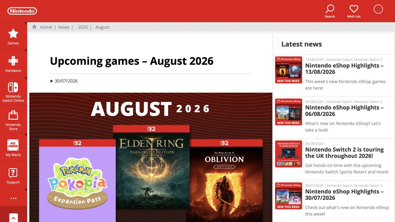 Nintendo Switch 2 in August 2026: Five Releases to Put on Your Radar