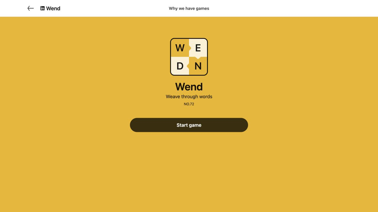 LinkedIn Wend official start screen